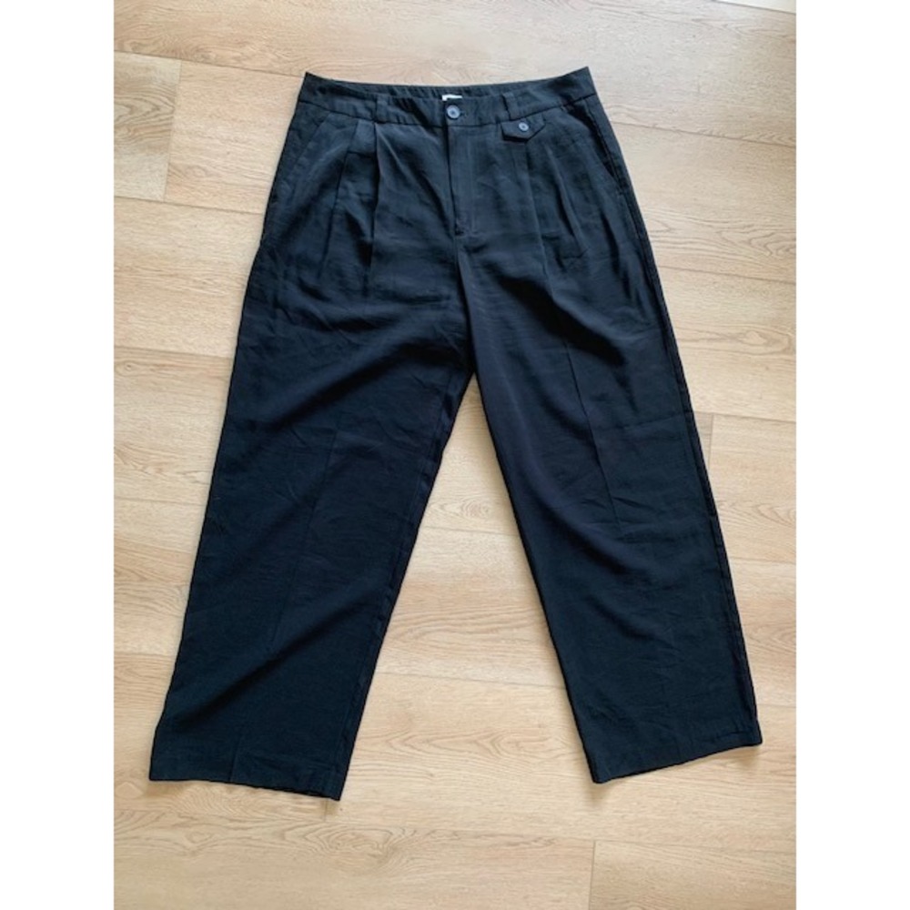 A New Day Womens Black Pleated Wide Leg Trousers Pants Size 14 High Rise